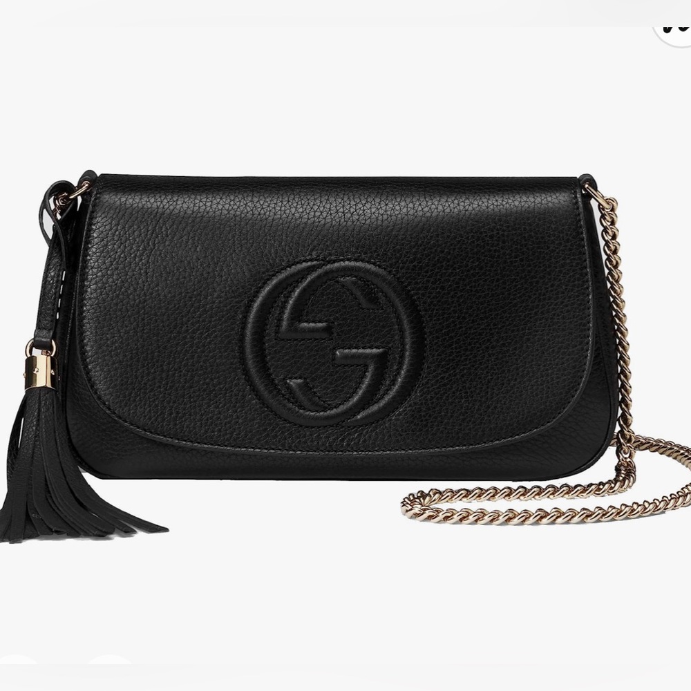 Gucci Black Soho Disco Leather Tassel Chain Crossbody Shoulder Bag